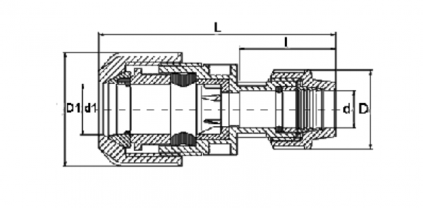 PP 27 - 34 x 25 Spezialkupplung für Übergänge von PE auf Stahl, Kupfer, Blei und Kunststoff